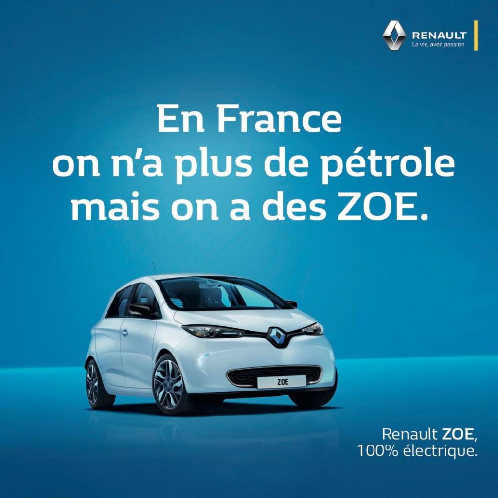 Affiche publicitaire pour la Renault Zoé E-Tech 100% électrique (2012-2024)