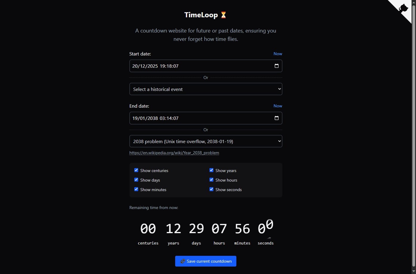 Compte à rebours du temps restant avant d'atteindre la date prévue pour le bug de l'an 2038