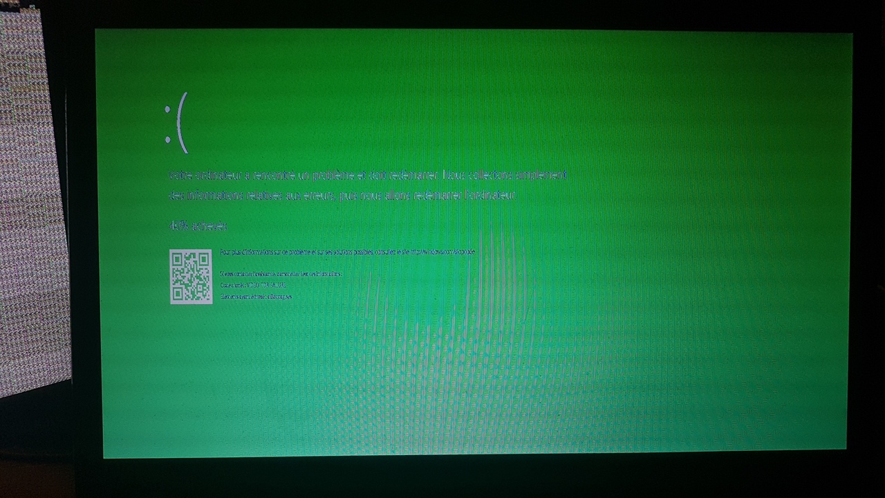 Aperçu des écrans de l'ordinateur suite à la panne de la carte vidéo (mars 2017)