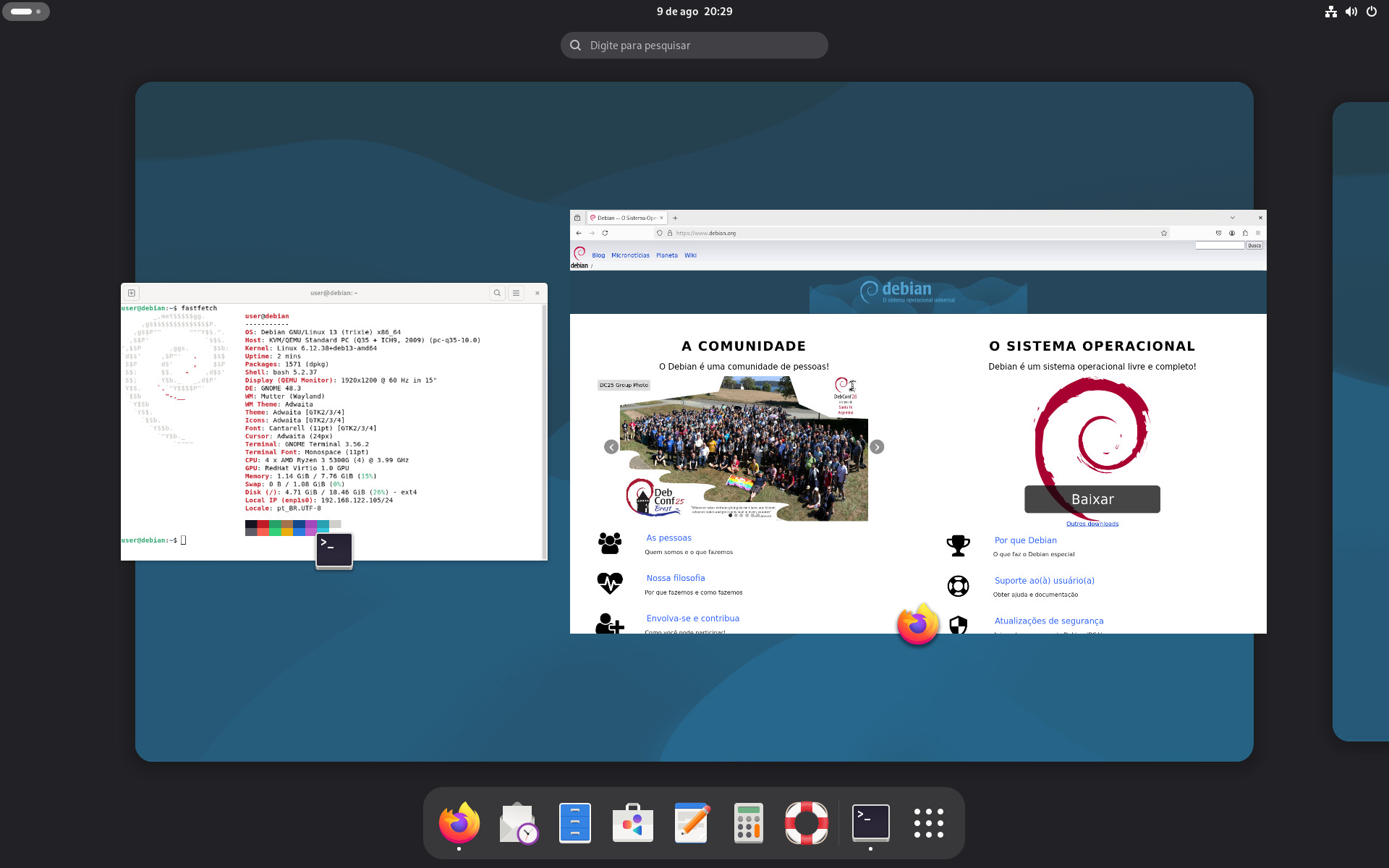 Photographie promotionnelle du bureau de Debian 13 (Trixie) sous GNOME