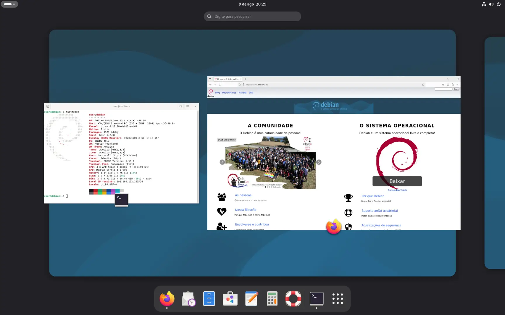 Photographie promotionnelle du bureau de Debian 13 (Trixie) sous GNOME