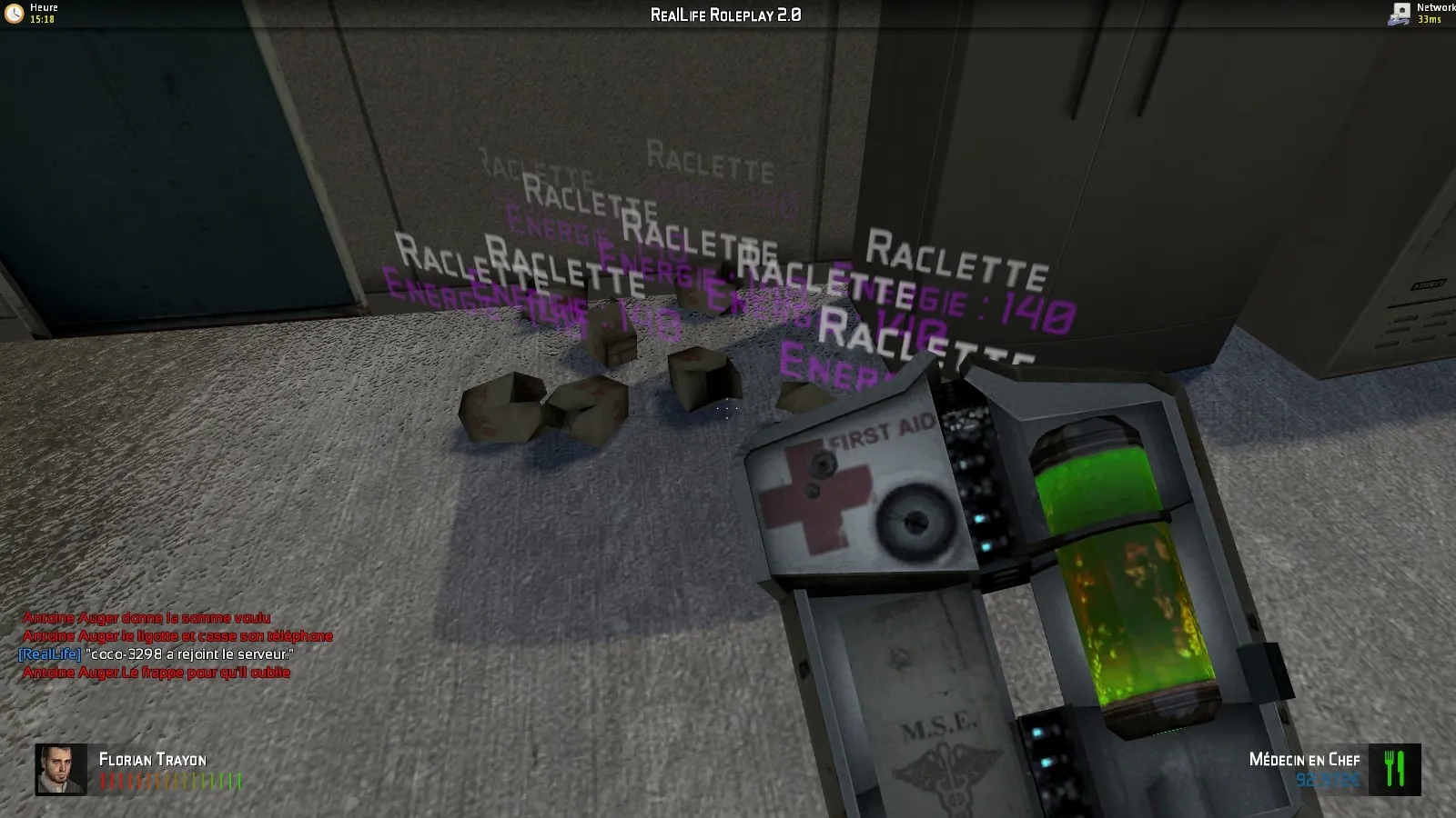 Capture d'écran d'un trafic de raclettes en tant que Médecin en Chef (2014)