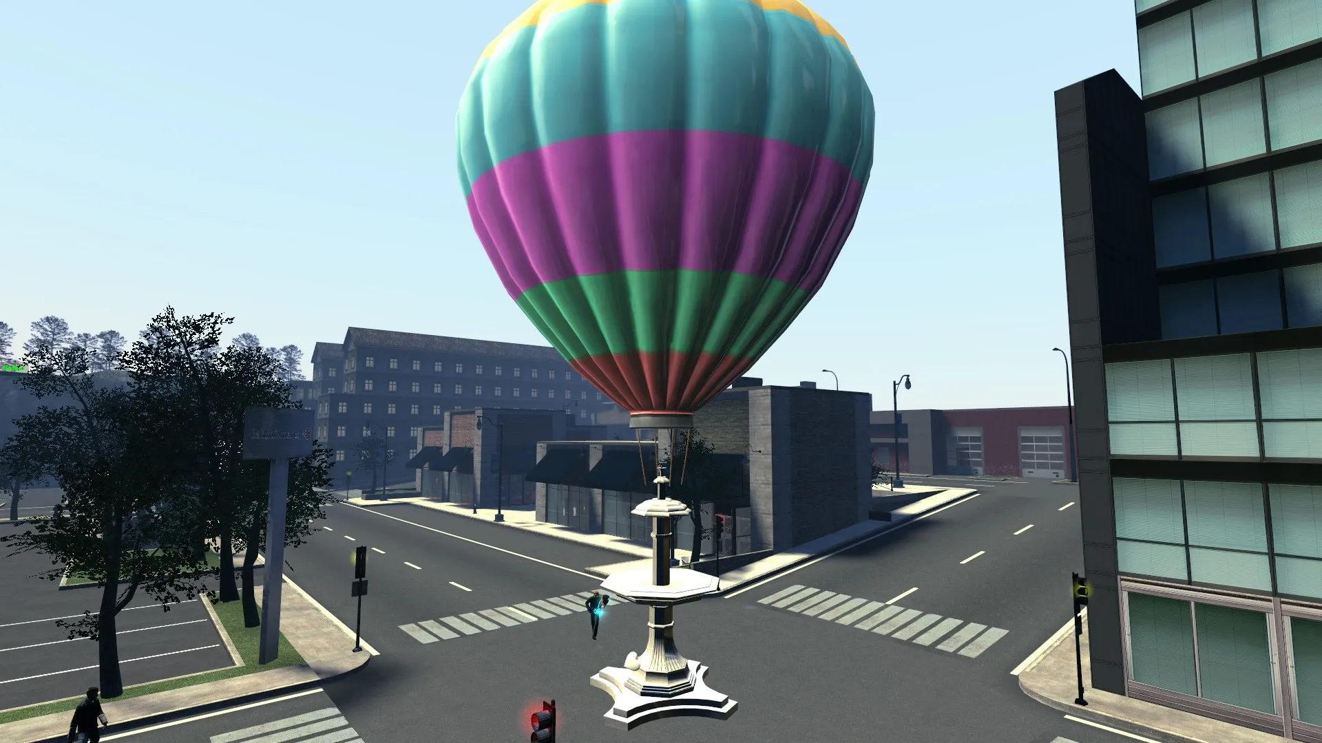 Capture d'écran d'une mongolfière improvisée par Zélie (Taka) au centre-ville du serveur (2019)