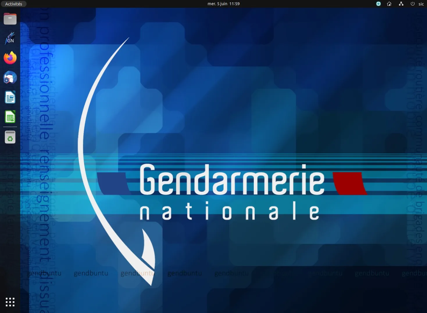 Capture d'écran du bureau de GendBuntu 22.04, la distribution Linux de la Gendarmerie nationale (2024)