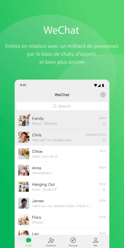 Image promotionnelle de l'application WeChat sur le Google Play Store (2026)